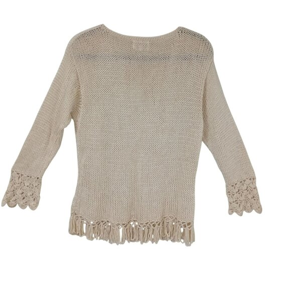 Rico Sweater With Scalloped Hem & Bell Sleeves S Handmade Crochet Knit Womens - Picture 7 of 11